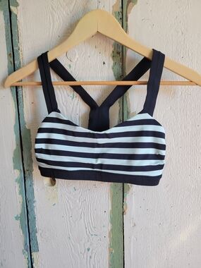 lululemon athletica Black and Light Mint Striped Sports Bra